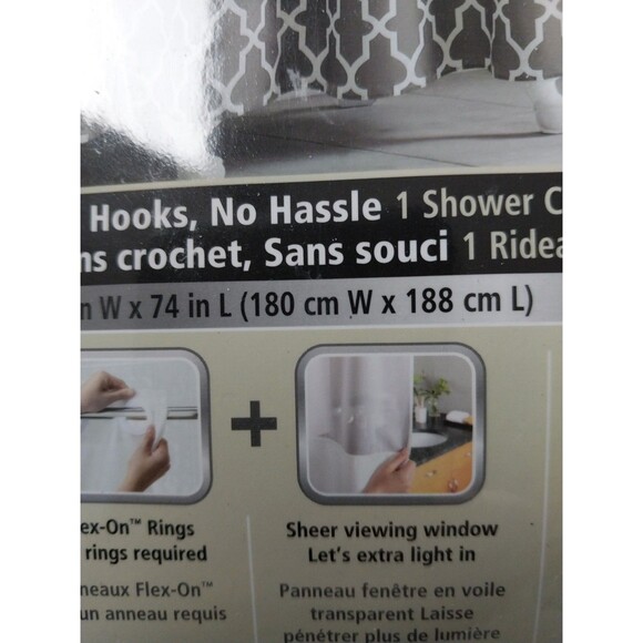Hookless 71 in. x 74 in. Shower Curtain Monaco Print Plain Weave New - Picture 4 of 8